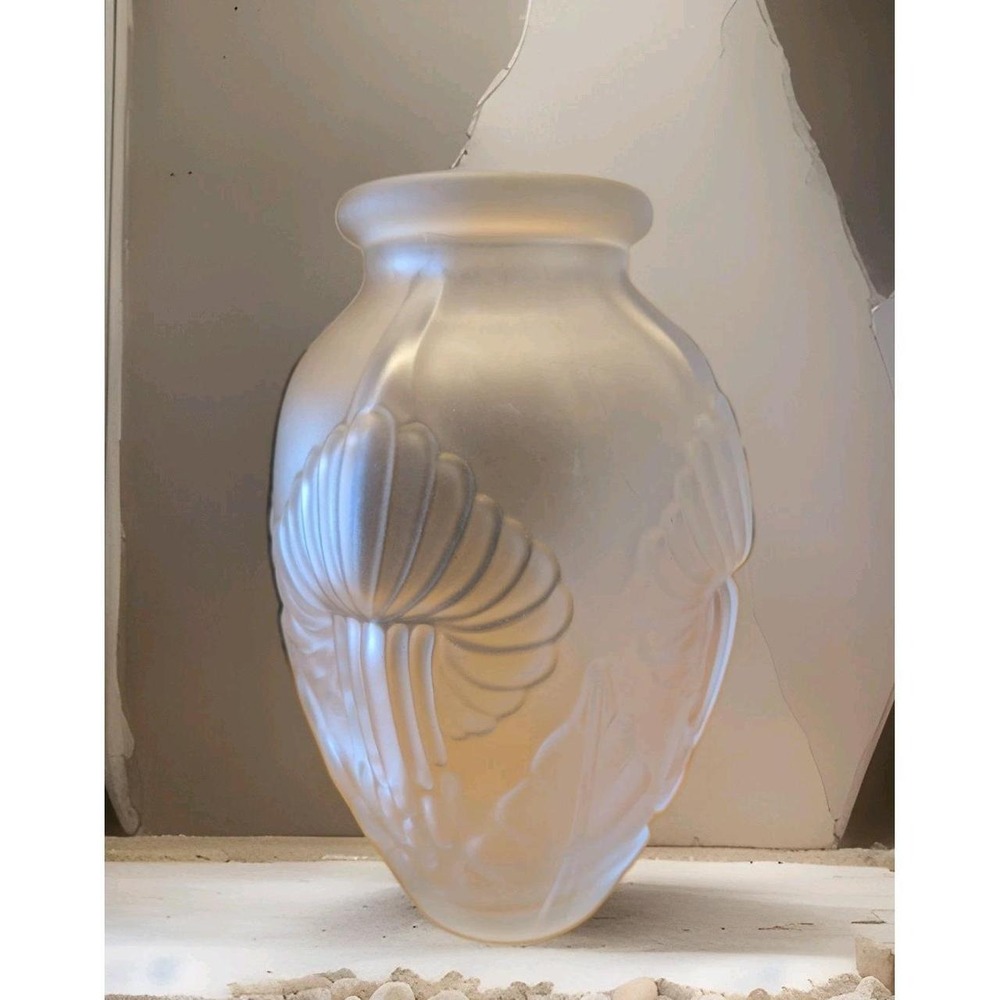 Rare Pierre D'Avesn French Art Deco Satin Clear Incised Calla Lily Vase France - Picture 2 of 8